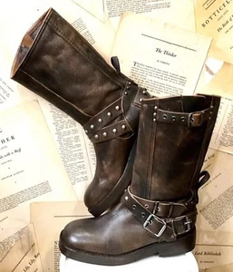 Free People We The Free Janey Engineer Boot Brown Distressed Chocolate 41/11 NEW - Picture 1 of 14
