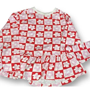 Hanna Andersson Girls US 8 130cm Top Long Sleeve Peplum Ruffle Flower Pink Petal - Picture 1 of 11
