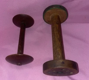 2 bobine vintage antiche rare molto grandi in legno per tessitura a mano - Foto 1 di 4