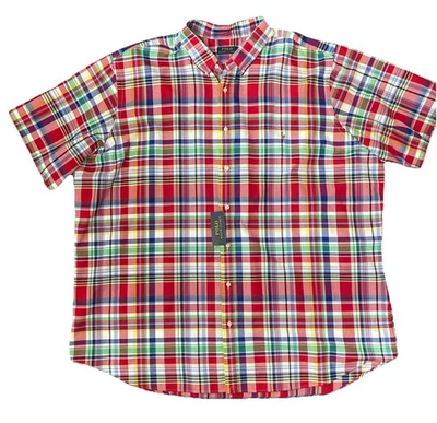 POLO Ralph Lauren Men’s TALL 4XL Red Blue Plaid Cotton Oxford Shirt NEW $125 - Image 1 of 4