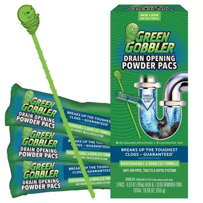 Green Gobbler 8.25 oz. Drain and Toilet Clog Remover Opening Packs (3-Count) - Image 1 of 4