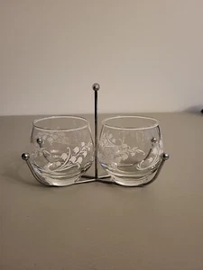 Libbey Glass Lily Of The Valley Cream And Sugar Set with Chrome Stand. - Picture 1 of 19