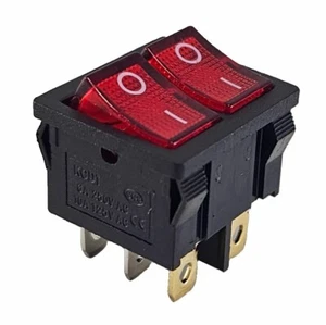 Doppel-Wippschalter schwarz 20x22 mm, Rote Wippe beleuchtet 6 pin 6A 250VAC - Bild 1 von 4