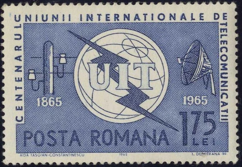 Romania 1965 CENTENARY OF THE INTERNATIONAL TELECOMMUNICATIONS UNION  MNH, OG w - Image 1 of 1