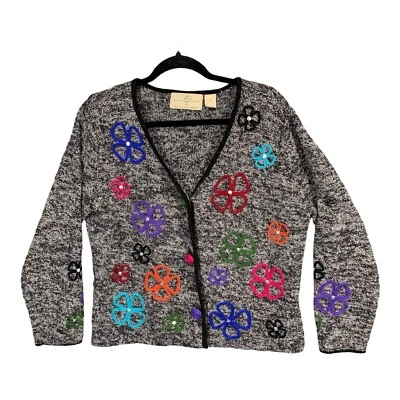 Vintage Design Options By Philip And Jane Gordon Cardigan Floral Embroidered Vtg - Image 1 of 4