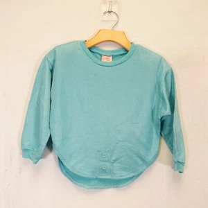 Vintage SEARS Knitted Crop Top Girls Medium Turquoise Quarter Sleeve Preppy Chic - Picture 1 of 13
