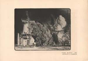 Vintage Art Print - The Wind - 1916 - Artist: Anthony R. Barker - Windmill - Picture 1 of 1