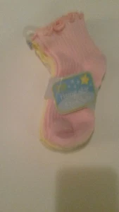 toddler Girl, frilly top solid pink, white, yellow cotton socks,size 18-24 month - Picture 1 of 2
