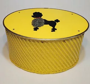 Cesto da cucire vintage giallo anni 50 principessa ovale in vimini scatola barboncino cane con coperchio - Foto 1 di 7