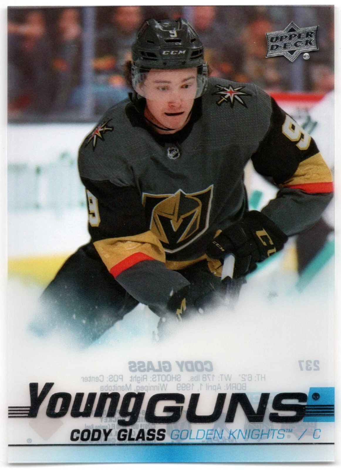 2019/20 Upper Deck 1 CODY GLASS "CLEAR CUT YOUNG GUNS" Acetate RC Rookie #237