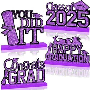4Pcs Purple Graduation Party Decorations Class of 2025 Wooden Table Centerpieces - Picture 1 of 12