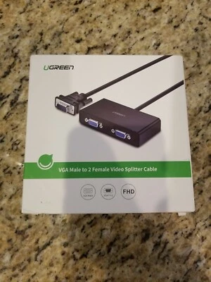 UGREEN VGA Male to 2 Female Video Splitter Cable 20918 Black *NEW* - Image 1 of 4