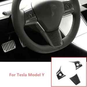 Carbon Fiber 3X Car Steering Wheel Decor Cover Trim For Tesla Model Y 2020-2022 - Bild 1 von 9
