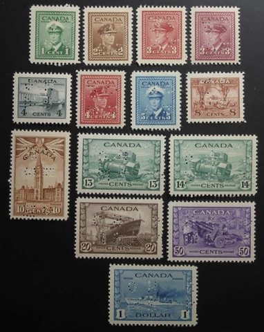 Canada #O249-O262, MLH OG, OHMS Perfin Official War Issue Set Of 14 Cover