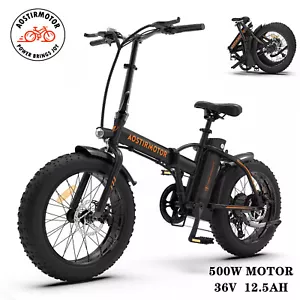 Aostirmotor 20" E-Bike 500W 36V/13A Fat Tire Electric Folding Bike City Bicycle - Picture 1 of 13