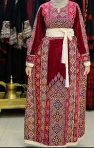Vestido bordado Thobe Maxi hecho a mano Tatreez Palestina para mujer - Imagen 1 de 7
