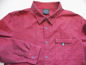 OAKLEY Button Front Shirt Size Large Solid Dark Red Mens Casual LS - Picture 1 of 6
