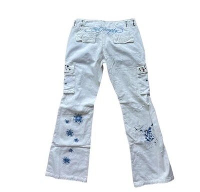 Pantalones cargo de colección Ed Hardy caqui para mujer 26 parches de calavera tachonados estrás Y2K Foto 1 de 4