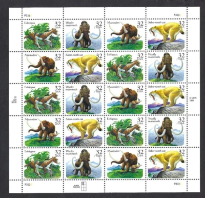 US Scott# 3080a 1996 32c Booklet Pane of 20 Prehistoric Animal P#P3333 UL MNH VF - Image 1 of 2