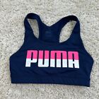 Puma medium womens sports bra navy blue logo front runs small