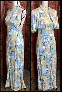 Vintage Long Dress Halter Neck Flowers Maxi Womens Shawl Jacket Hippy NEW 5 / 7 - Picture 1 of 9