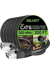 Cable Ethernet para exteriores GearIT Cat6 200 pies 23 AWG cobre puro, FTP, LLDPE, directo - - Imagen 1 de 9