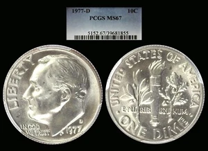 1977-D Roosevelt Dime graded MS67 by PCGS .Very Nice Clad!!! Tuff coin above 66! - Picture 1 of 1