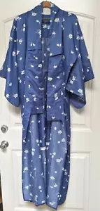 Women's Blue White Floral Unlined Vintage Silk Japanese Kimono Robe - Picture 1 of 9