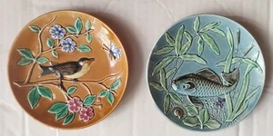 A pair of Antique Imperial Russian Kuznetsov Porcelain Plates Bird Fish Signed - Picture 1 of 11