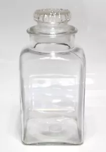 GRANDE BARATTOLO FARMACIA VINTAGE BASE QUADRATA CON TAPPO E RIENTRANZA PER ETICHETTA - Foto 1 di 11