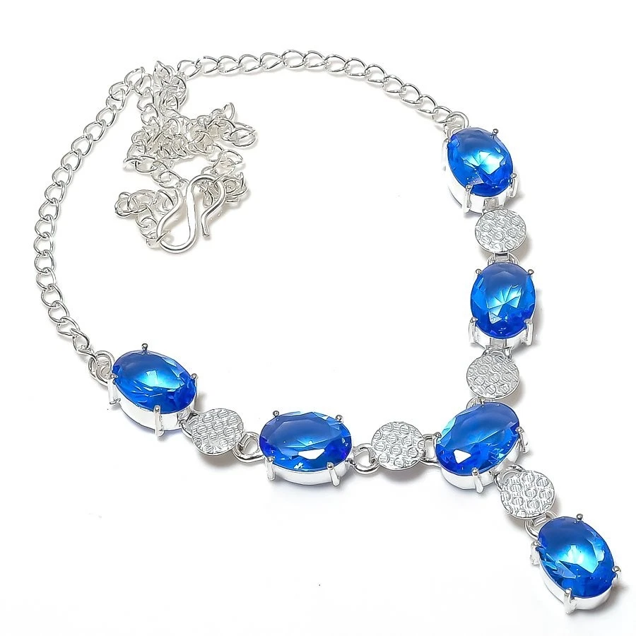 Blue Tanzanite Gemstone Handmade 925 Sterling Silver Jewelry Necklace Size 18" - Image 1 of 1