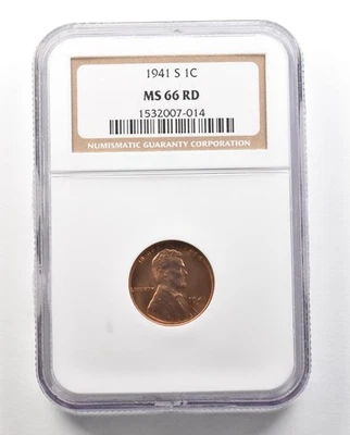 1941-S Lincoln Wheat Cent MS66 RD NGC *4738 - Image 1 of 3