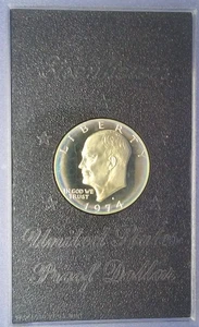 1974 S 40% Silver Eisenhower Dollar Proof - Natural Rainbow Toned 'Bullseye' - Picture 1 of 2