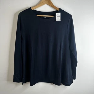 J Jill Shirt Womens XL Petite Navy Blue Pima Crew Neck Long Sleeve Cotton Tee - Picture 1 of 10