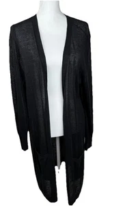 Halogen Linen Blend Cardigan Duster Jacket Women XL Black Long Sleeve Hippie - Picture 1 of 11