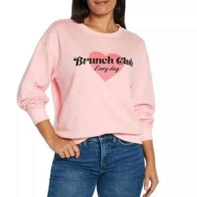 $108 NUEVO CON ETIQUETAS Wildfox Every Day Brunch Club Rosa Pullover Gráfico Sudadera GRANDE Foto 1 de 4