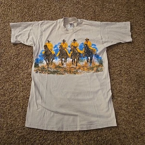 Vintage 1996 Image West Running Horses Cowboys Rain Graphic T Shirt Large - Picture 1 of 16