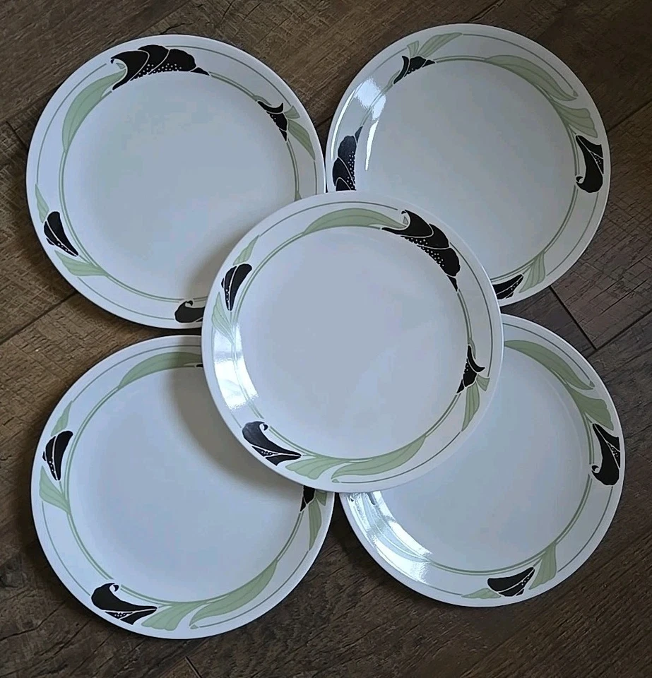 Lote De Colección De 5 Platos De Cena Corelle by Corning 10 1/4" Blanco Negro Orquídea Foto 1 de 4