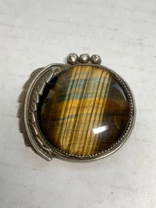Vintage Sterling Silber große Tigerauge Brosche wunderschön! 29,9 Gramm! - Bild 1 von 9
