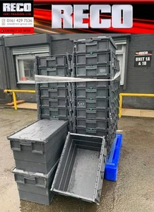 20 x LARGE USED TOTE BOX / ATTACHED LID CONTAINER / CRATE 600x400x350mm VGC - Picture 1 of 6