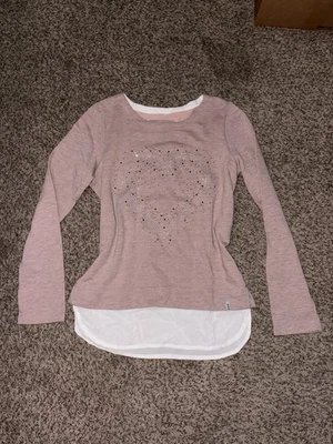 Розовый многослойный свитер со стразами сердце Marc Нью-Йорк маленький - Изображение 1 из 4