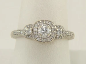 14K White Gold Present Past Future .50ctw Diamond Halo Engagement Ring Size 9.25 - Picture 1 of 12