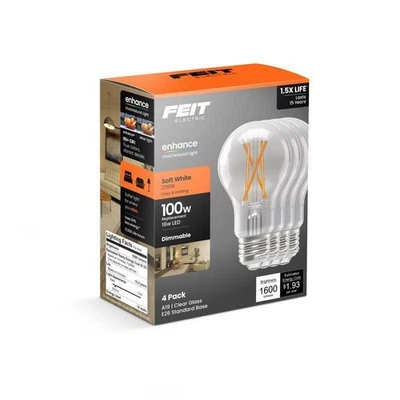 Feit A19 E26 (Medium) Filament LED Bulb Soft White 100 Watt Equivalence 4 pk - Image 1 of 2