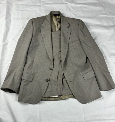 Traje Burberrys 41R 34W Gris Topo Marrón Traje a Rayas Años 80 Plisado Lana De Colección Foto 1 de 4