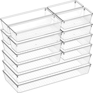 14 PCS Clear Plastic Drawer Organizer Set - 5 Large Size Versatile Kitchen an... - Foto 1 di 8