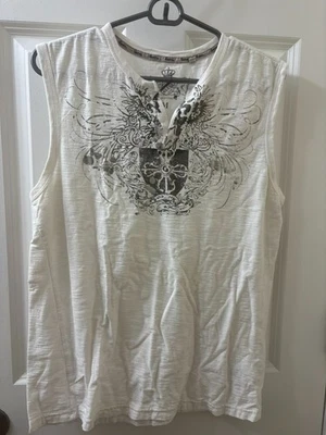 Y2K Guess White T Shirt SLEEVELESS Grunge METALLIC Graphic BABY Tee Tank Top M - Image 1 of 4
