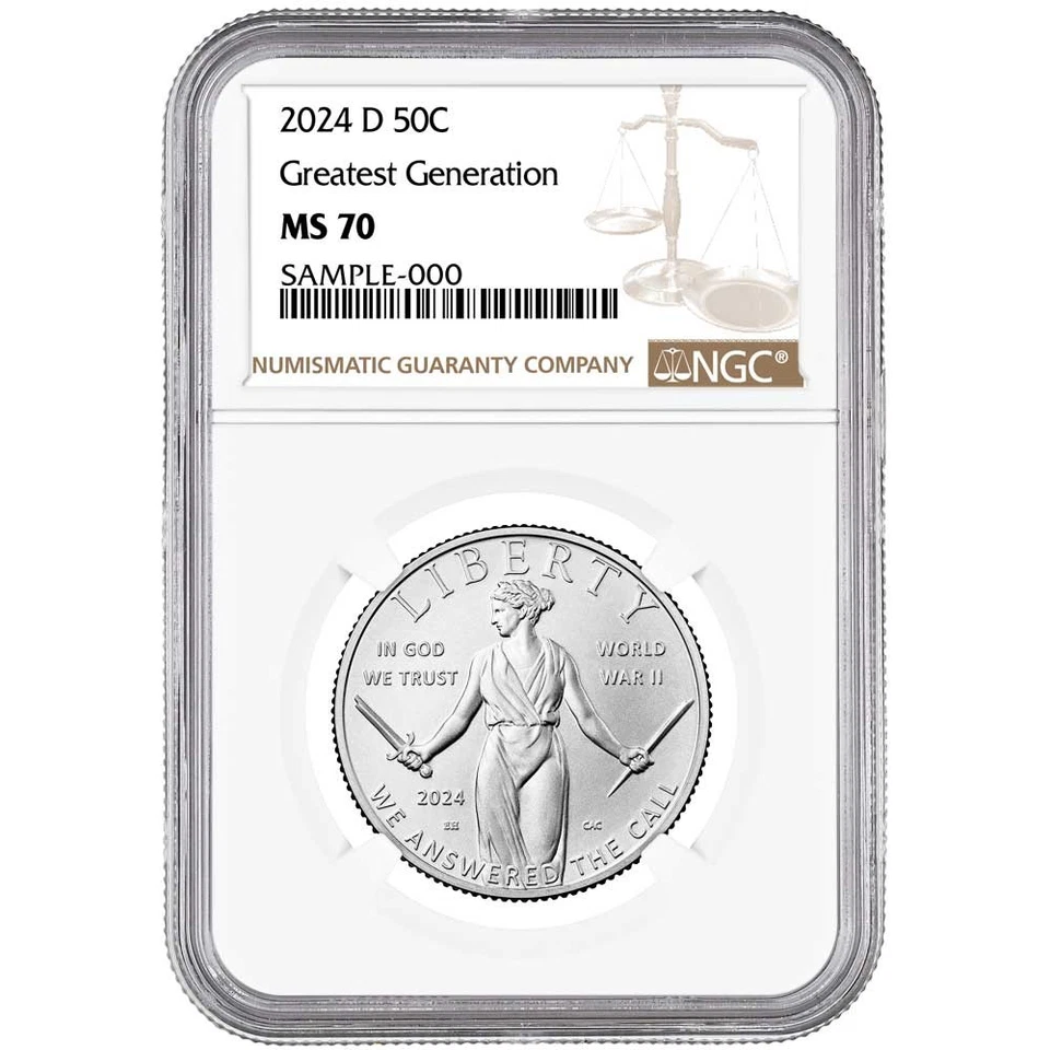 2024-D UNC Clad 50c Greatest Generation Commemorative NGC MS70 Brown Label - Image 1 of 3