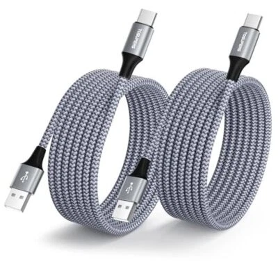 Long USB C Cable-Pack, 3A Fast Charging, USB A to Type C Charger 8ft 2 Grey - Image 1 of 4