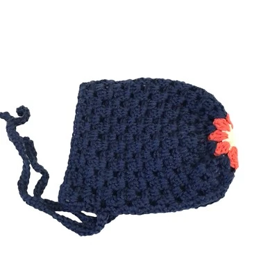 Gorro azul oscuro con diseño de flores bebé de 6-12 meses nuevo hecho a mano Foto 1 de 4