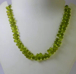 81 Carat 4x6 to 4x8 MM Natural Peridot Teardrops Cut Side Drilled 8 Inch Beads - Picture 1 of 13